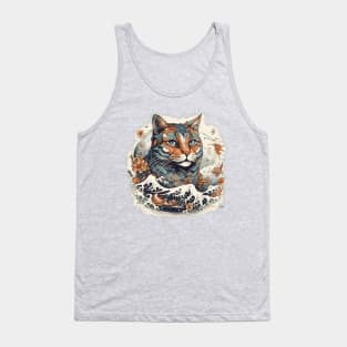 Tranquil Autumn Ukiyo-e Cat Portrait Tank Top